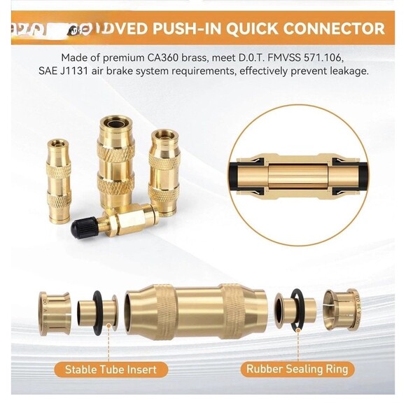 27 Piece Brass DOT Air Line Fittings Kit Push Lock Quick Connect 1/4" 3/8" 1/2" - Picture 3 of 10